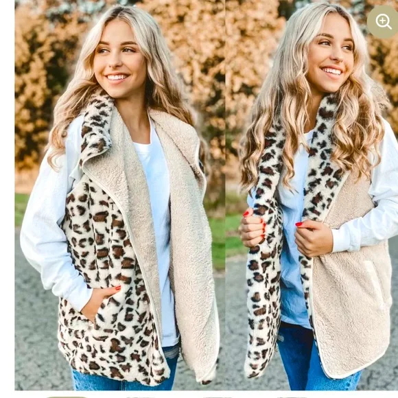 C.C.BEANIE REVERSIBLE LEOPARD PRINT
SHERPA/FAUX FUR VEST, size M - Picture 11 of 11